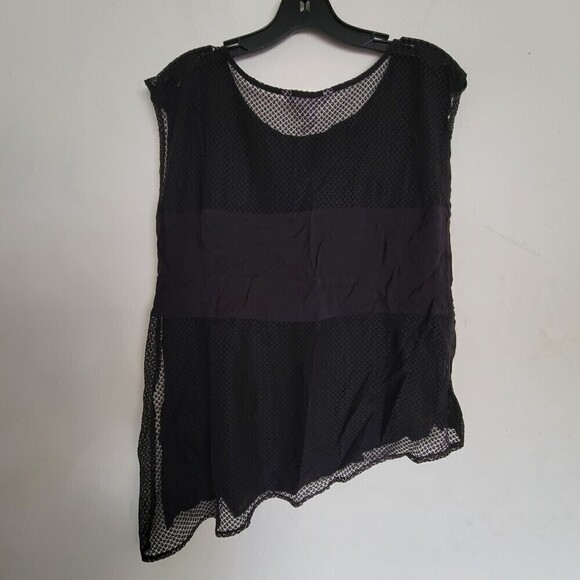 BCBGeneration Black Mesh Back Asymmetric Muscle Sleeveless Tank Top Blouse Sz XS - Picture 3 of 9